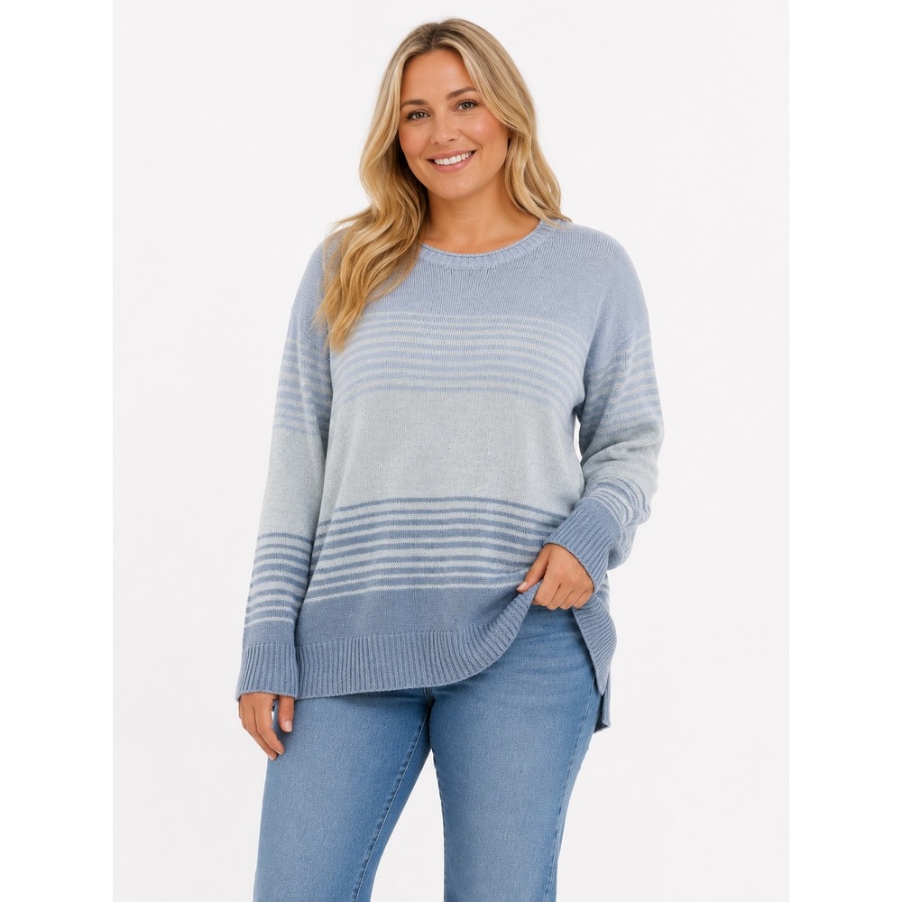 Ella Moss Womens Blue Ombre Striped Crew Neck Knit Sweater Size M Long Sleeve